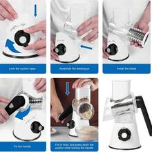 Rotary Cheese Grinder, Vegetable Cheese Slicer, 3 Carefully Designed Blades, Kitchen Ground Vegetable Slicer, Multi-Purpose Cheese Chopper For Carrots, Potatoes, Cucumbers, Zucchini, And More. Strong Suction Cup Base, Kitchen Utensils - 白色 - 查看 3