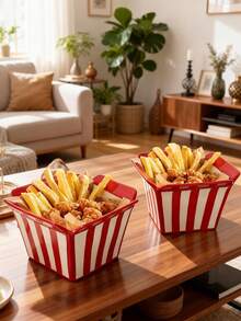 Cartoon Striped Ceramic French Fry Bucket, 750ML, Essential For Home Movie Nights, Popcorn Storage Container, Living Room Kitchen Snack Box, Home Decor (1pc) - Multicolor - View 3