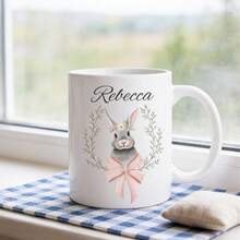 Customized Personalized Easter Mug: Rabbit Bow Design, Easter Gift, Personalized Name Cup, Romantic Easter Gift For Boyfriend, Girlfriend, Him, Her