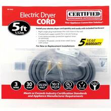 CYPNCertified Appliance Accessories 90-1022 3-Wire Closed-Eyelet 30-Amp Dryer Cord 5 FtFashion - Gris - Ver 9
