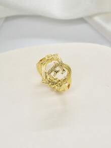 时尚优雅玫瑰花26字母开口戒指，情侣珠宝礼物，日常佩戴 - 金色 - 查看 27