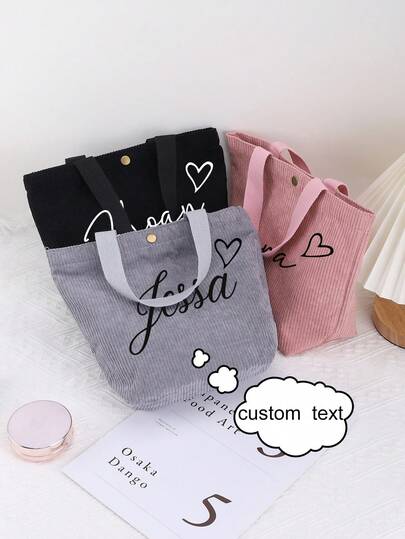 1pc Customizable Heat Transfer Crossbody Bag. Made Of Corduroy With Snap Closures For Secure Storage. Large Capacity For Multi-Functional Storage, Sturdy And Durable, Reinforced And Extended Handles, Reusable. Available In Multiple Colors As A Storage Bag