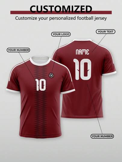 1 Set 2026 World Cup Theme Pattern Qatar Red & White Sports T-Shirt & Shorts Set, 1pc Customized New Year Gift T-Shirt, Personalized Comfortable Casual Sports Style T-Shirt
