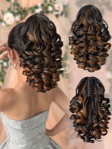 Claw Shaped Ponytail Extension Hair Accessory Black Brown Gradient Brown Multi-Color 12 Inch Deep Wave Heat-Resistant Fiber Synthetic Ponytail Wig, Suitable For Women's Christmas, Halloween Music Festival Parties And Daily Use - Two-Tone - View 18