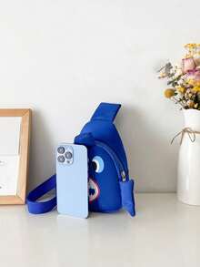 1pc Cartoon Shark Print Nylon Fabric Zipper Closure Casual Crossbody Bag, Suitable For Ramadan And Daily Use - A - View 4