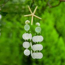 1pc Starfish Mirror Wind Chime, Artistic Wooden Shell Wind Chime, Home Window Sill Entryway Decor, Beach House Decor, Home Decor, Gift, Yard Garden Decoration, Christmas Decor, Christmas Ornament, Thanksgiving Christmas Gift - White - View 3