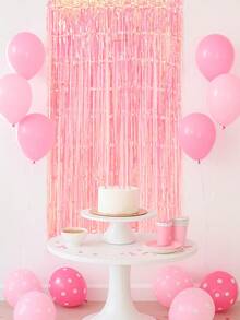 半条珠光粉色金属丝帘，婚礼装饰，公主派对装饰流苏，闪亮派对装饰，箔片流苏帘，新娘送礼会礼物，生日派对背景，性别揭晓派对用品，节日庆典，摄影道具 - 炫彩粉 - 查看 9