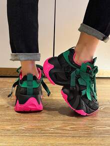 Women's Casual Sports Shoes, Spliced Wedge Platform Sports Shoes, Four-Season Outdoor Sports Running Shoes, And Women's Sports Shoes With Thick Platforms. - 綠色 - 查看 8