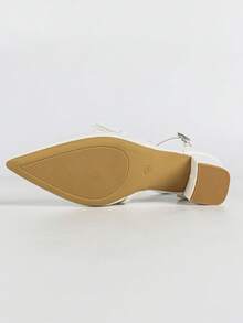 Women's White Pointed Toe Bow Pearl Strap Chunky Heel High Heels - أبيض - مشاهدة 9