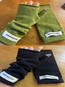 French Casual Style Thick Fingerless Gloves, Warm For Autumn/Winter, Unisex Solid Color Fingerless Gloves, Warm Knitted Touchscreen Gloves, Versatile For Women In Autumn/Winter French Casual Style Thick Fingerless Gloves, Warm Faux Cashmere Knitted Fingerless For Women In Autumn/Winter+Winter Gear+Gloves Bear+Christmas Summer - Multicolor - View 22