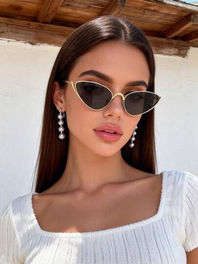 1 Pair Cat Eye Fashion Glasses For Women, High Quality Elegant Retro 2026 New Style, Suitable For Party, Beach, Street Photography, Accessories, Holiday Gift