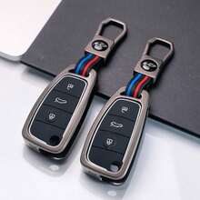 适用于奥迪A3/A5/Q5L/Q2L/Q3/A4L/A1/A6L的优质锌合金汽车钥匙遥控器保护套，带钥匙孔 - 防刮耐用保护壳，兼容点火启动功能，时尚高端汽车钥匙配件 - 1件黑色 - 查看 2