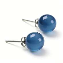 1 Pair 925 Sterling Silver Natural Agate & Carnelian Round Earrings, Designer Fashion Elegant Sexy Jewelry Gift For Young Women, Luxury Couple Vacation Present - Blue - View 5