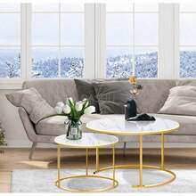 Mesa de Centro Redonda, Mesa de Centro Auxiliar Decorativa de Mármol, Mesas de Café Redondas, Mesa de Centro Redonda Pequeña Y Moderna, Mesa Central Simple Y Moderna(Blanco) - Blanco - Ver 1