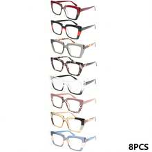 8-Pack Women's Fashionable Rectangular Reading Glasses Retro Print Color Clash Design Spring Hinges Perfect For New Year Valentine's Day Gifts - 8 chiếc - Xem 10
