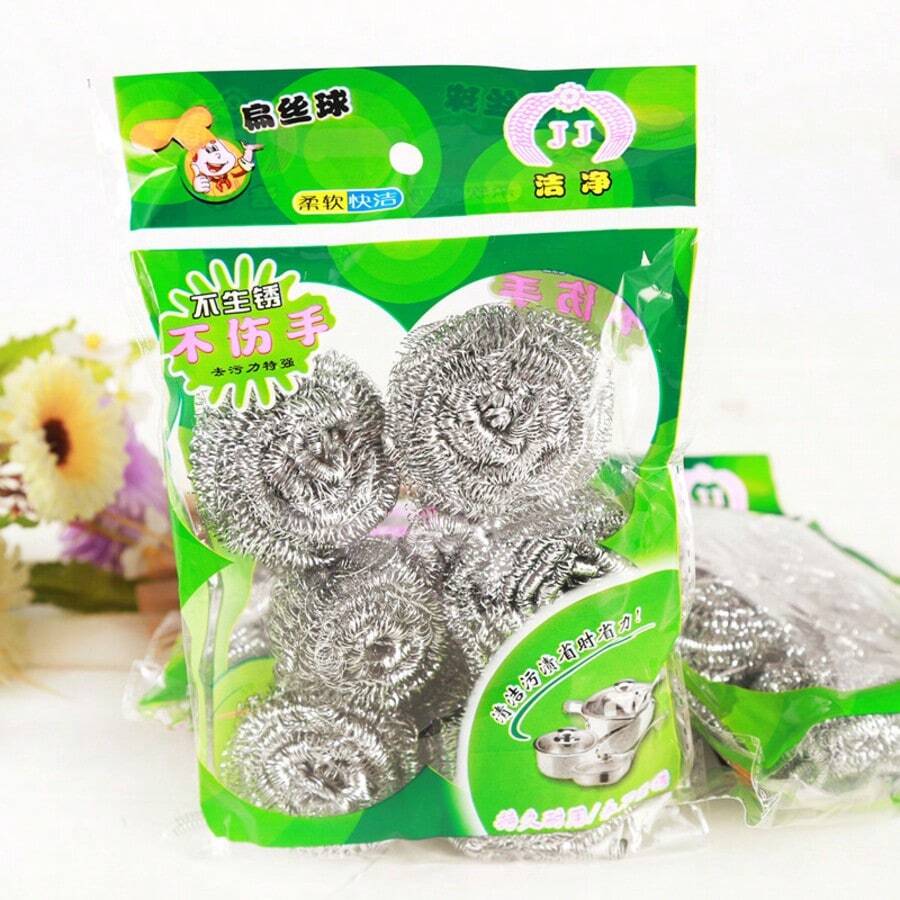 1 pieza/4 piezas/6 piezas Juego de cepillos multiusos de acero inoxidable - Esponjas de limpieza de cocina y baño empaquetadas higiénicamente, adecuadas para ollas, sartenes, estufas y vajilla - Multicolor - Ver 1