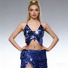 1 Set Women Glitter Sequin Butterfly Crop Top Sparkly Top Rave Top Low -Cut Tank Top For Belly Dance Outfits - Multicolor - View 7