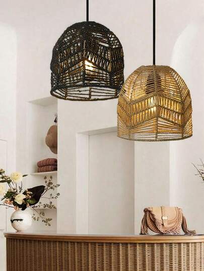 Pantallas de lámpara de arte de cuerda de papel, accesorios de iluminación colgante tejidos a mano de diseño minimalista, hechos artesanalmente de cuerda de papel tejida, disponibles en múltiples estilos. Adecuado para decoración de iluminación de sala de estar, decoración de iluminación de techo de oficina, decoración de lámpara de mesita de noche de dormitorio, decoración de lámpara de pie de cafetería, decoración de iluminación de habitación, casa de huéspedes
