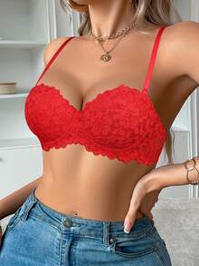 Peach Girl Red Lace Underwire Bra, Comfortable Removable Straps, Supportive Everyday Wear - Red - View 9