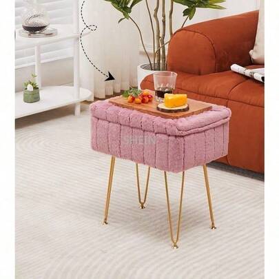 Taburete con Espacio de Almacenamiento,Taburete de Cambiador,Taburete de Maquillaje de Piel Sintética con 4 Patas de Metal y Pies Antideslizantes para Sala de Estar,Maquillaje,Recámara(Rosa)