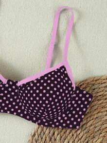 女士复古波点黑粉撞色挂脖比基尼，荷叶边度假风性感两件式泳衣，适合海滩、夏季、春季穿着，2026年女士生日装、健身服、优雅连衣裙、度假装、休闲上衣 - 彩色 - 查看 5