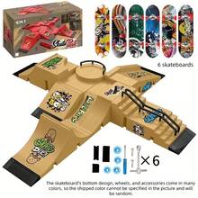六合一手指滑板游戏套装，包含U型坡道、手指滑板、训练道具和配件，适合作为节日礼物 - 彩色 - 查看 11