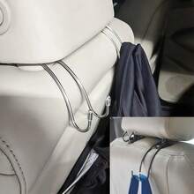 4pcs Stainless Steel Car Hooks, Seat Back Storage Hooks, Non-Magnetic Stainless Steel Double Hooks With Silicone Anti-Slip Pad, Tightly Fit Headrest Rod, No Noise During Driving
