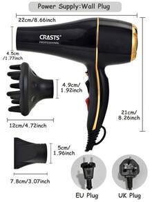 CRASTS Professional Hair Dryer & Straightener Set, High-Power Hair Dryer, Hair Stylist Salon Use, Hair Straightener, 2-In-1 Styling Set, Hair Dryer & Straightener Gift Set - Black - View 4
