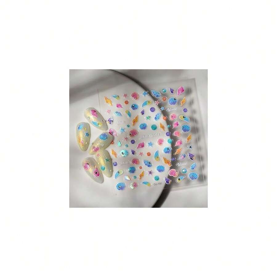 Summer Nail Art Stickers 5D Embossed Se--Adhesive Nail Stickers For Nail Art With Starfish Shell Design Nail Decals Conch Manicure Decorations For Women Artificial Nails Supplies - 風格8 - View 1