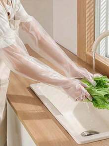 10/30pcs CPE Long-Arm Household Gloves For Kitchen Dishwashing, Vegetable Washing And Cleaning, Thickened, Lengthened, Elastic Mouth, Waterproof And Oilproof,Kitchen,Bathroom,Home,Household Supplies