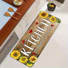 0.47inch Thick Premium Flannel 1pc, Wood Grain Heart And Sunflower Pattern Soft Kitchen Mat Entrance Mat Absorbent Long Strip Floor Mats For Home Bathroom Toilet Non-Slip Foot Pad Bedroom Sofa Mat - 白色 - 查看 2