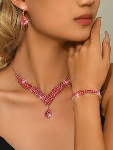 4pcs/5pcs/Set Includes (1 Necklace + 1 Pair Of Earrings + 1 Bracelet + 1 Ring). The French Romantic Fringed Earrings And Bracelet Make Up A Fashionable Jewelry Set Suitable For Daily Wear, Weddings, Parties, And Other Occasions. - Black - View 6