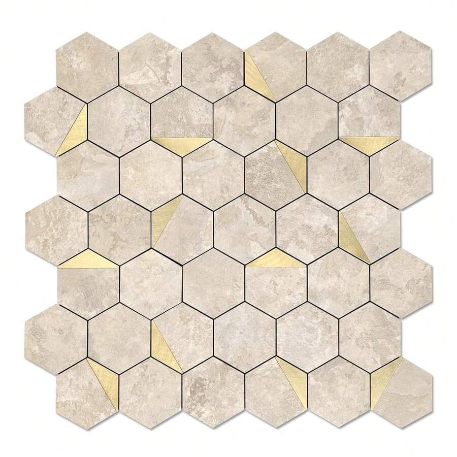Hexagon Peel And Stick Backsplash For Kitchen Wall, 10 Sheets Heat Resistant Stick On Backsplash PVC Smart Tiles, 12'' Beige Stone Waterproof Peel And Stick Wall Tiles For Bathroom - StoneBeige - View 1
