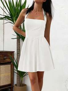 فستان قصير كاجوال للنساء من Unadoll بتصميم سحاب خلفي مكشوف وياقة حلقية، مناسب للشاطئ والعطلات وعيد الحب والحياة اليومية والمواعدة ومهرجانات الموسيقى وأعياد الميلاد وغيرها من المناسبات - أبيض - مشاهدة 7