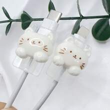 两只猫咪造型的手机充电线保护套，专为手机充电线设计。经久耐用，抗撕裂，是情人节、节日和生日的完美礼物。手机充电器配件，桌面线缆管理，新颖的线缆保护套。 - 彩色 - 查看 5