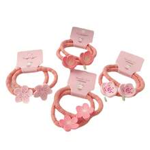 Cute Floral Hair Tie Set - Sweet Korean Style High Elastic Headband, Perfect For Ponytails, Hair Bands For Girls,  Hair Accessories - 790 Lily Pink Pair - Xem 5