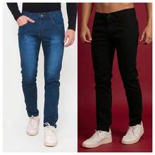 Kit Of 2 Men's Jeans With Lycra – Basic, Comfortable And With A Perfect Fit | Premium Stretch Fabric | Ideal For Everyday Wear - preto+azul - 查看 13