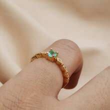 Women's Solitaire Ring With Emerald Green Graduation Stone, 18K Gold Plated Or 925 Silver - 金色 - 查看 3