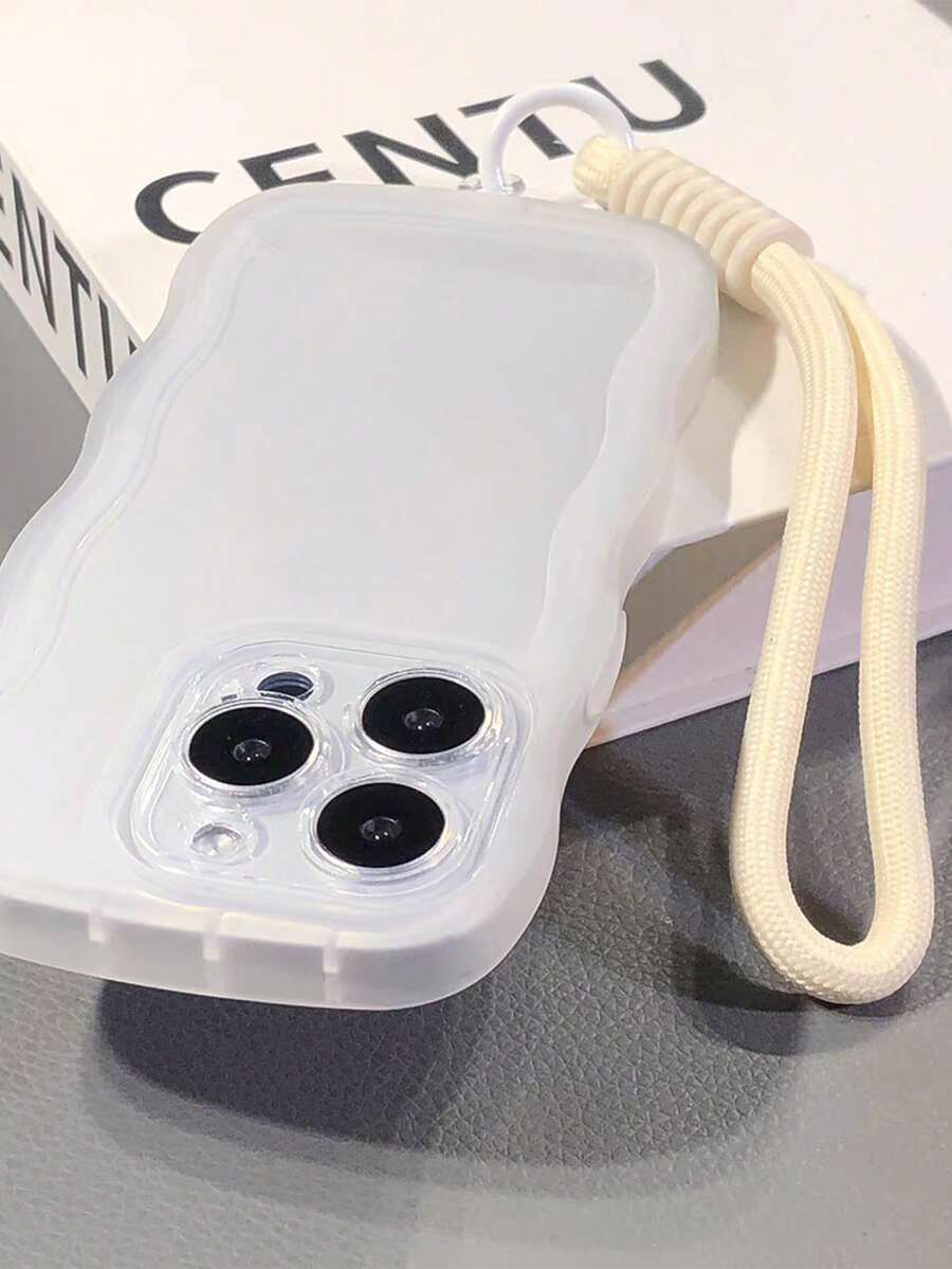 1 chiếc ốp lưng điện thoại TPU hình sóng thời trang mới kèm dây đeo hình ngôi sao hoạt hình, tương thích với iPhone 17 Pro Max/16 Pro Max/13/15/16/15 Pro Max/17 Pro/14/11, ốp bảo vệ điện thoại hình sóng kèm dây đeo. - trắng - Xem 1