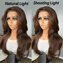 Kanekalon Futura棕色13x4合成蕾丝前假发，18英寸长波浪卷，无需胶水，Kanekalon材质，耐热合成纤维，自由分缝，150%密度，适合女性日常、派对、度假、节日等场合，初学者适用，外观自然，即戴即用，高清无胶蕾丝合成假发，耐热纤维，时尚女性日常、派对、节日等场合适用，初学者适用。 - 棕色 - 查看 7