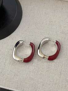 1 Paar vintage französische elegante geometrische minimalistische Design Burgunder Emaille Tropfen Ohrringe, geeignet für Damen für den täglichen, lässigen und festlichen Gebrauch - Bordeaux - Übersicht 5