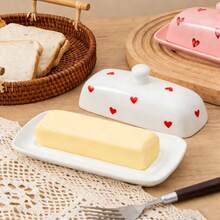 1 hộp đựng bơ bằng gốm sứ trang nhã có nắp đậy, hộp đựng bơ bằng sứ hình trái tim dễ thương với dải chống trượt nổi, hộp đựng bơ trang trí cho mặt bàn và tủ lạnh, hoàn hảo cho quà tặng Ngày Valentine, kỷ niệm, đám cưới. - Nhiều màu - Xem 10