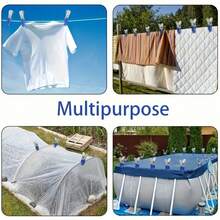 10pcs Heavy-Duty Stainless Steel Pool Cover Clips With Blue Plastic Handles - Windproof Spring Clamps For Secure Ground Pool Covers, With Durable Plastic Grips, All-Season Outdoor Use For Photography & Maintenance, Robust Clip Design - Blue - View 5