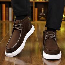 Men's Soft Solid Color Upper High Top Casual Shoes, Urban Street Style Lace Up Shoes, Preferred For Daily Wear - màu nâu - Xem 5