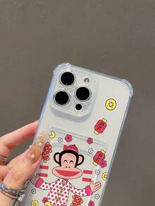 Officially Licensed Paul Frank Transparent Card Holder Phone Case, Full Body Monkey Face Drop Protection With Camera Cover, New Year Monkey Firecracker & Floral Pattern, Compatible With Iphone 13/14/15/16 Pro Max - Multicolor - View 3