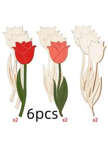 12pcs/24pcs/30pcs Wooden Flower Decor Pieces, Rose Design And Spring Floral Theme. These Decorative Pieces Can Be Used To Make Wooden Holiday Gifts, Suitable For Christmas, New Year, Thanksgiving, Easter, Valentine's Day, Birthday, Wedding Party Decoration, Home Decor, Outdoor Decor, And Also As Craft Supplies. - Multicolor - View 10