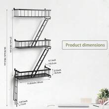 3-Tier Black Decorative Trapezoidal Shelf, Fire Escape Wall-Mounted Shelf, Mural-Style Floating Shelf, Bedroom Metal Shelf, Office Storage And Display Shelf, Room And Bathroom Decorative Wall-Mounted Shelf - màu đen - Xem 3
