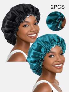 1pc/2pcs Women Double-Layer Satin Sleep Cap, Beauty Salon Hair Drying Cap, Chemo Cap With Adjustable Strap, Suitable For Daily Use - Multicolor - View 16