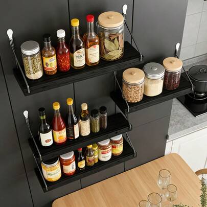 1 pieza de estante de almacenamiento de pared suspendido negro simple, estante de pared y decoración para la sala de estar y el dormitorio, estante de almacenamiento de pared de gran capacidad, estante de almacenamiento de múltiples escenarios para decoración en la sala de estar y el dormitorio, estante de almacenamiento montado en la pared