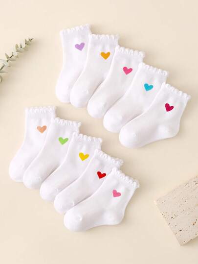 10/5/1 par de calcetines de encaje dulces para niños en primavera/verano, diseño de patrón de corazón colorido y lindo, calcetines deportivos casuales transpirables y suaves, versátiles y cómodos calcetines cortos, adecuados para la escuela, regalo de cumpleaños, vacaciones, uso en casa. Surtido de estilos aleatorios, múltiples paquetes disponibles
